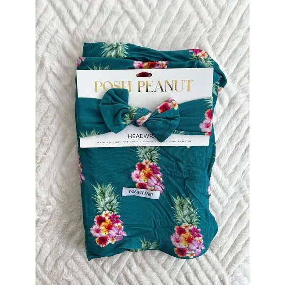 Posh Peanut Baby Ananans Floral Pineapple Bamboo Swaddle and Headwrap Set - Picture 3 of 5
